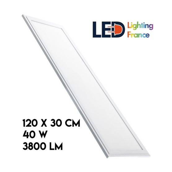 Dalle LED encastrable 120 x 30 cm avec cadre blanc et kit de montage en saillie